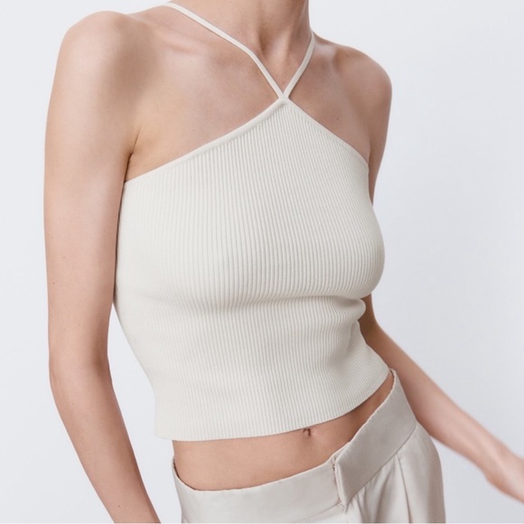Zara Tops - NWT-Zara Beige Ribbed Halter Top Perfect Condition Size Large
